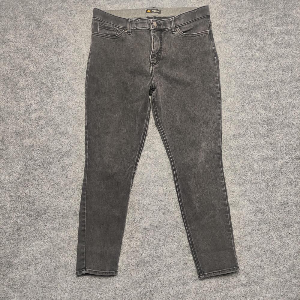 Lee Jeans Womens 14 Gray Charcoal Wash Mid Rise Slim Skinny Stretch Denim